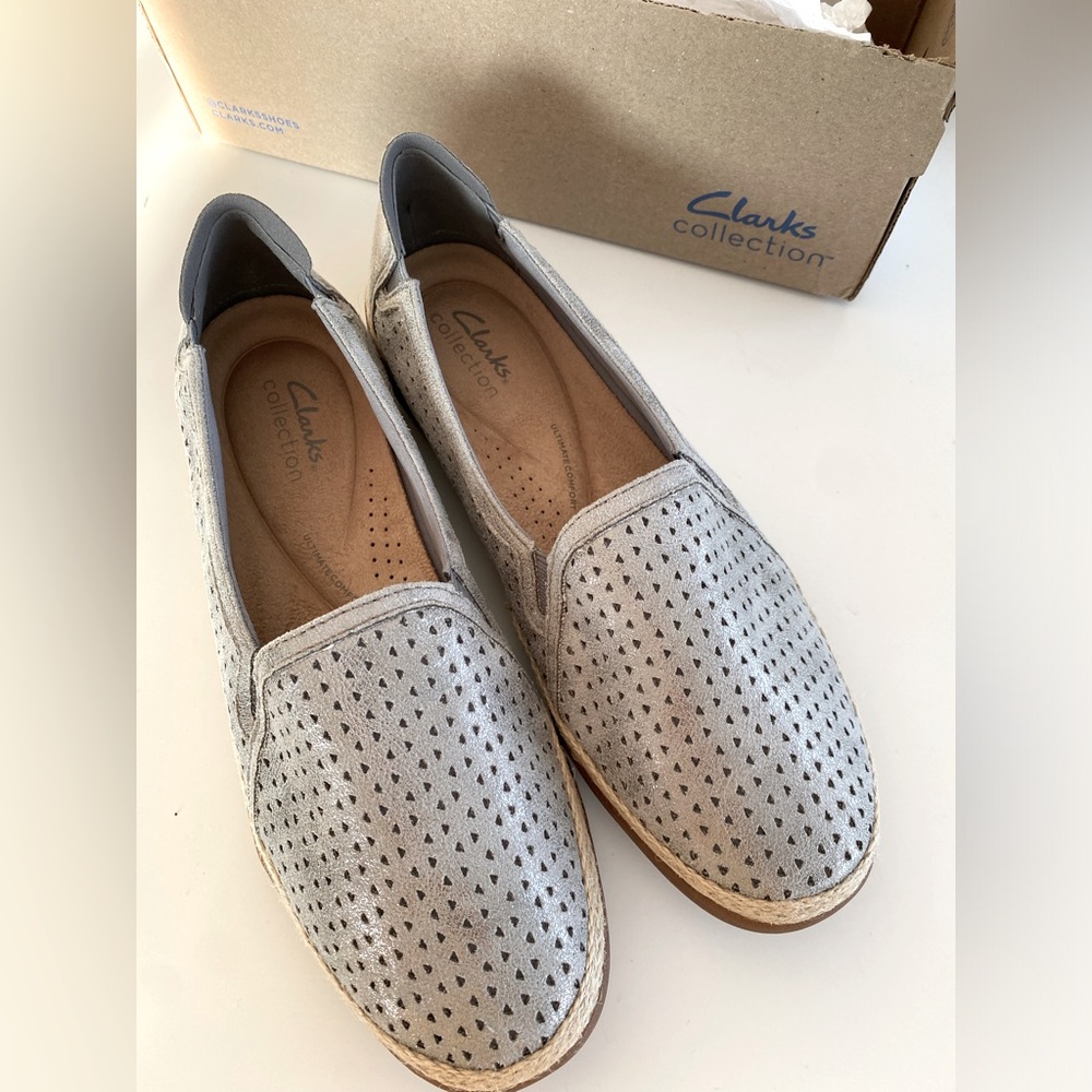 NWT Clarks Elaina Ruby Espadrille Slip-On In Pewter‎ Metallic Size 9.5